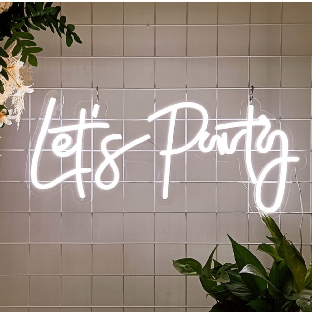 Let’s Party White Neon LED Wall Trendy Decor Birthday/Graduation/Wedding Sign - Picture 7 of 10